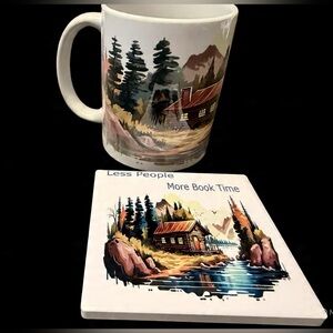 Scenic Cabin Mug and Coaster Set - White